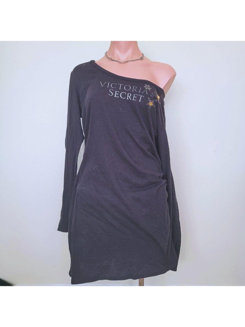 Victoria’s Secret Rhinestone Beaded Off-Shoulder Long Sleeve Mini Dress (XL)